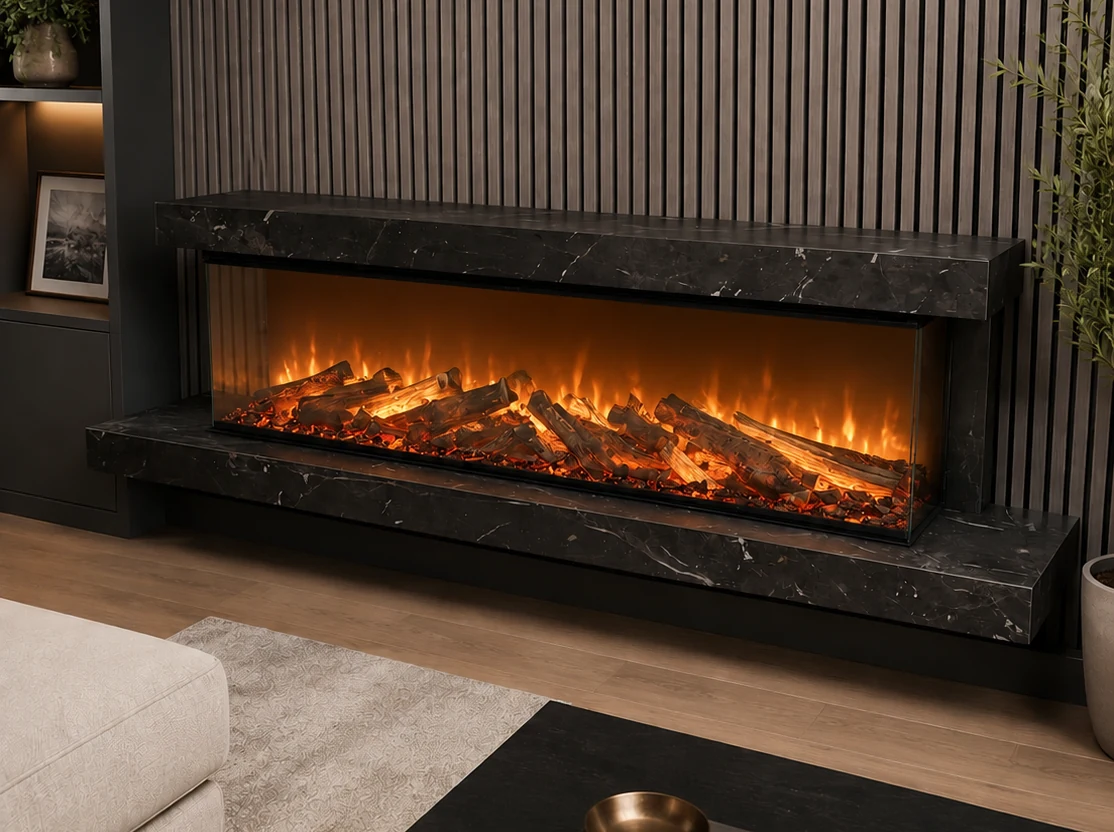 Brompton electric suite in Breccia Imperiale porcelain with a British Fires 1600