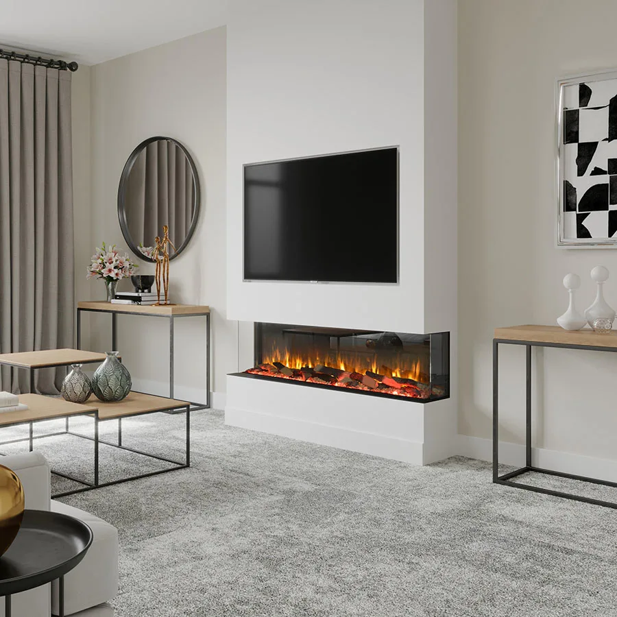 Firez 1500 panoramic electric fire under a TV