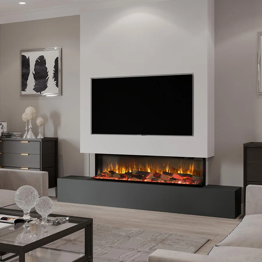 Firez 1600 panoramic electric fire in a media wall