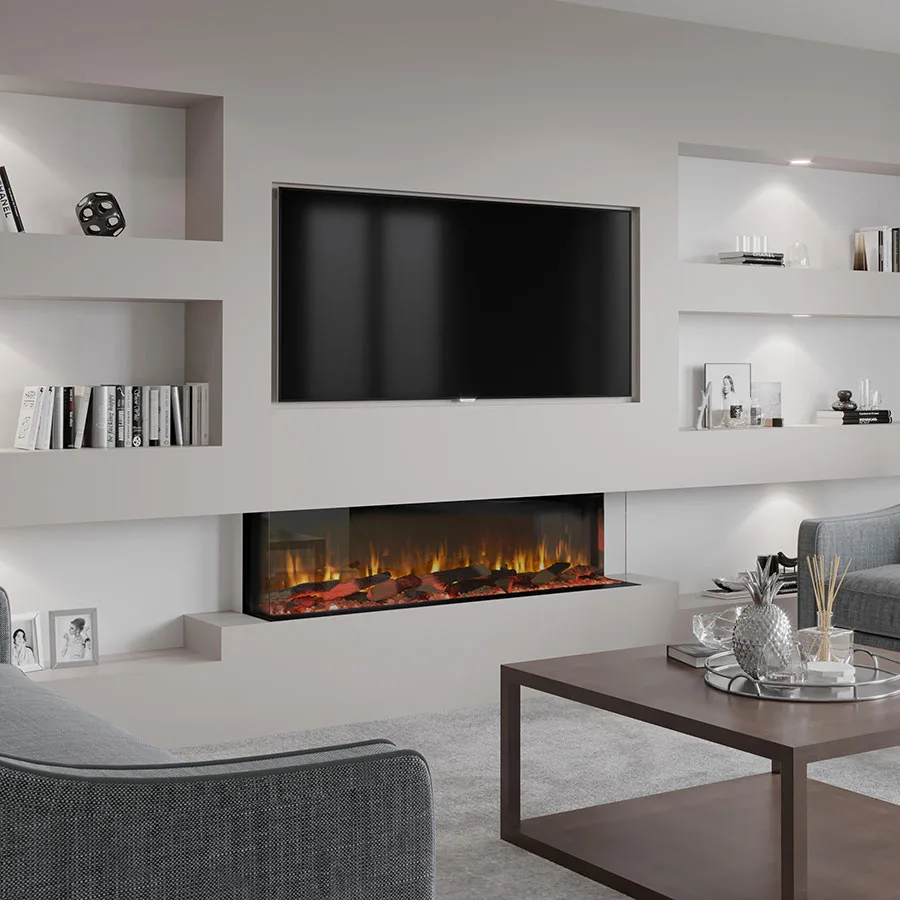 Firez 1800 panoramic electric fire in a wide media wall