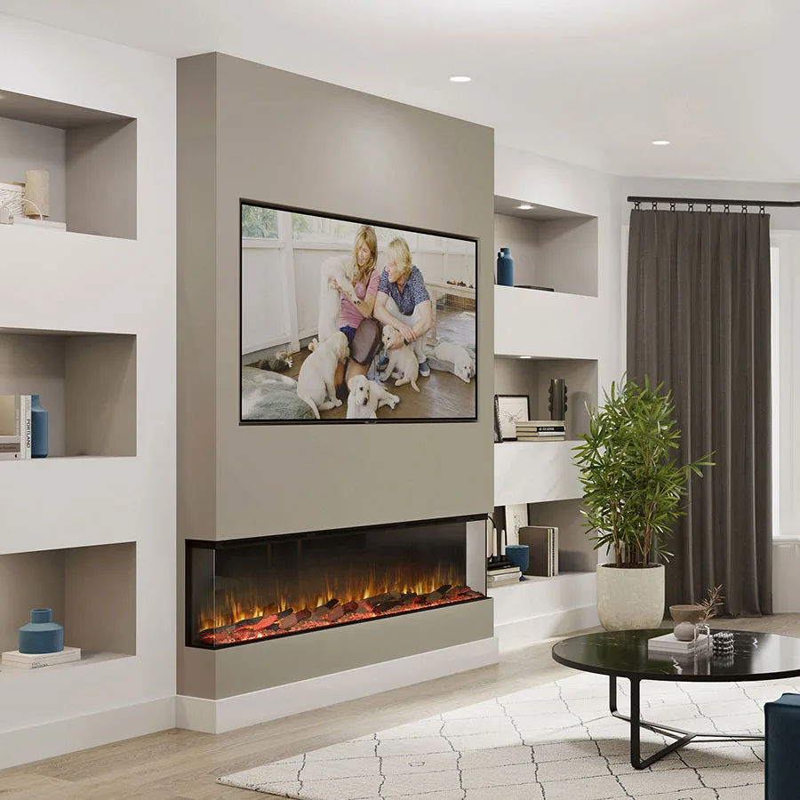 Firez Slimline 1800 electric fire in a wide feature wall