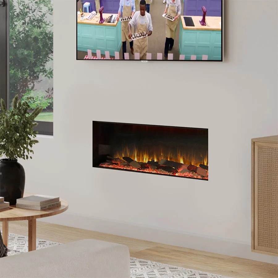 Firez Slimline 900 electric fire set into a feature wall