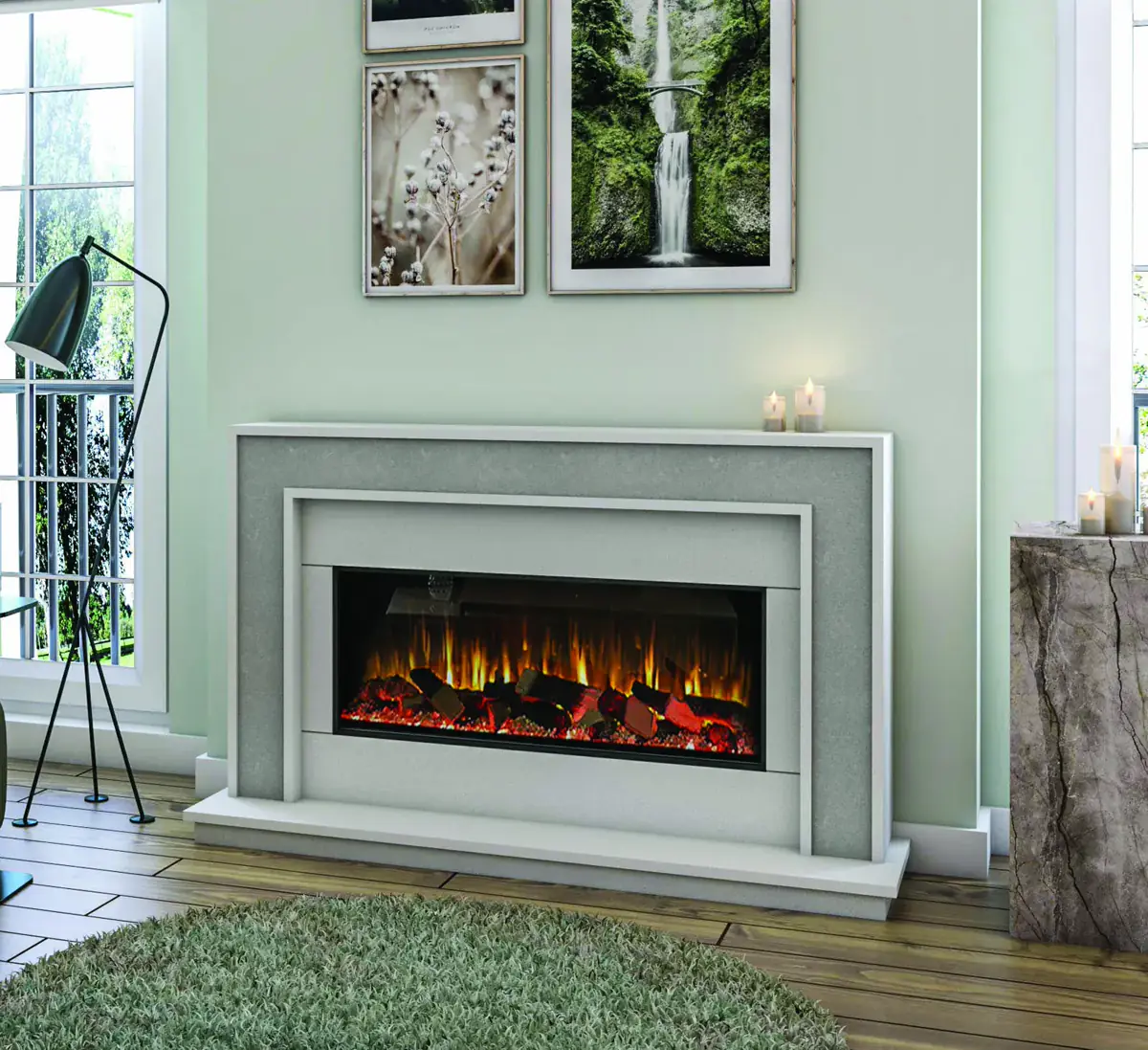 Heartlands Cambridge electric fireplace suite with grey inlay