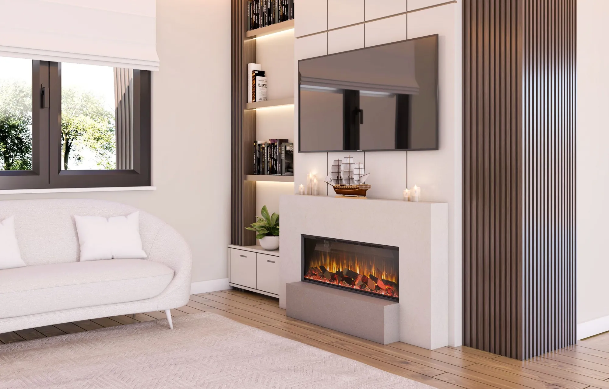 Newby marble fireplace in a living room