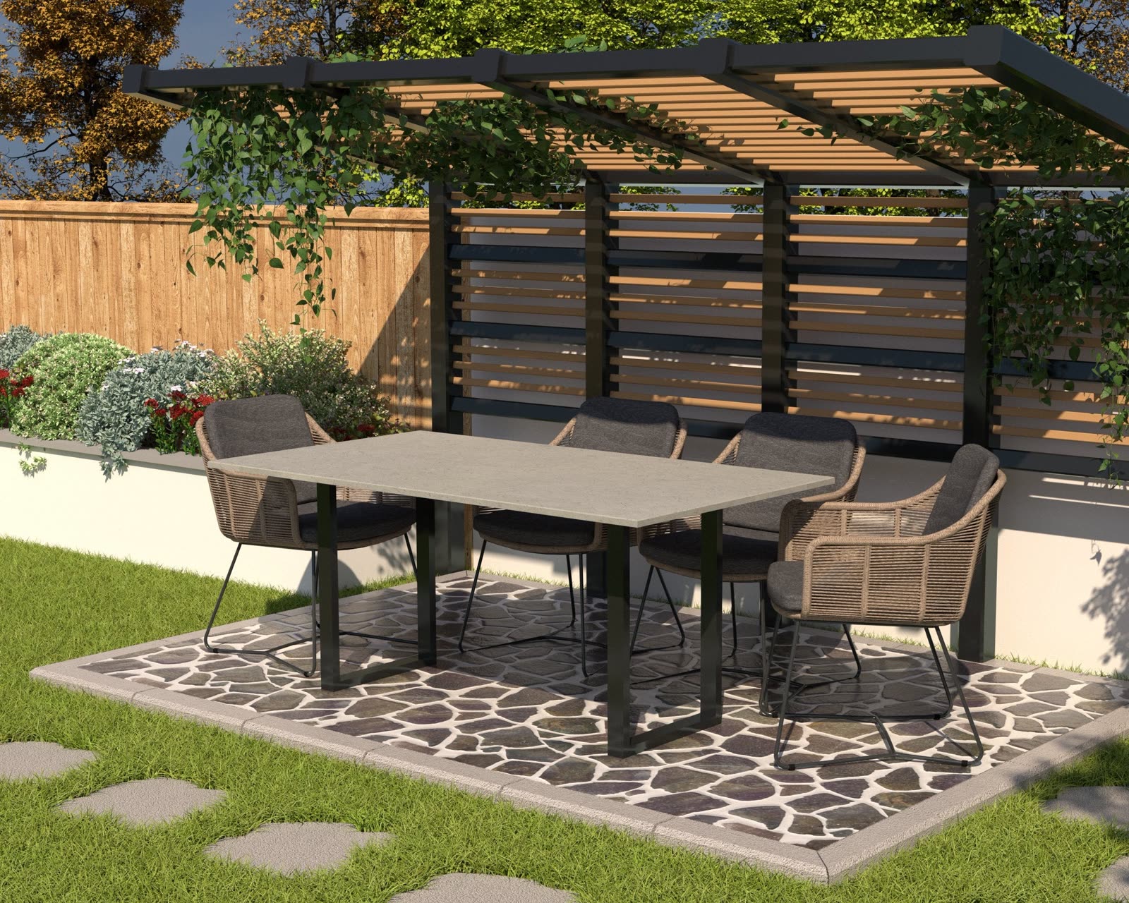 Cavara outdoor stone dining table on an aluminium frame