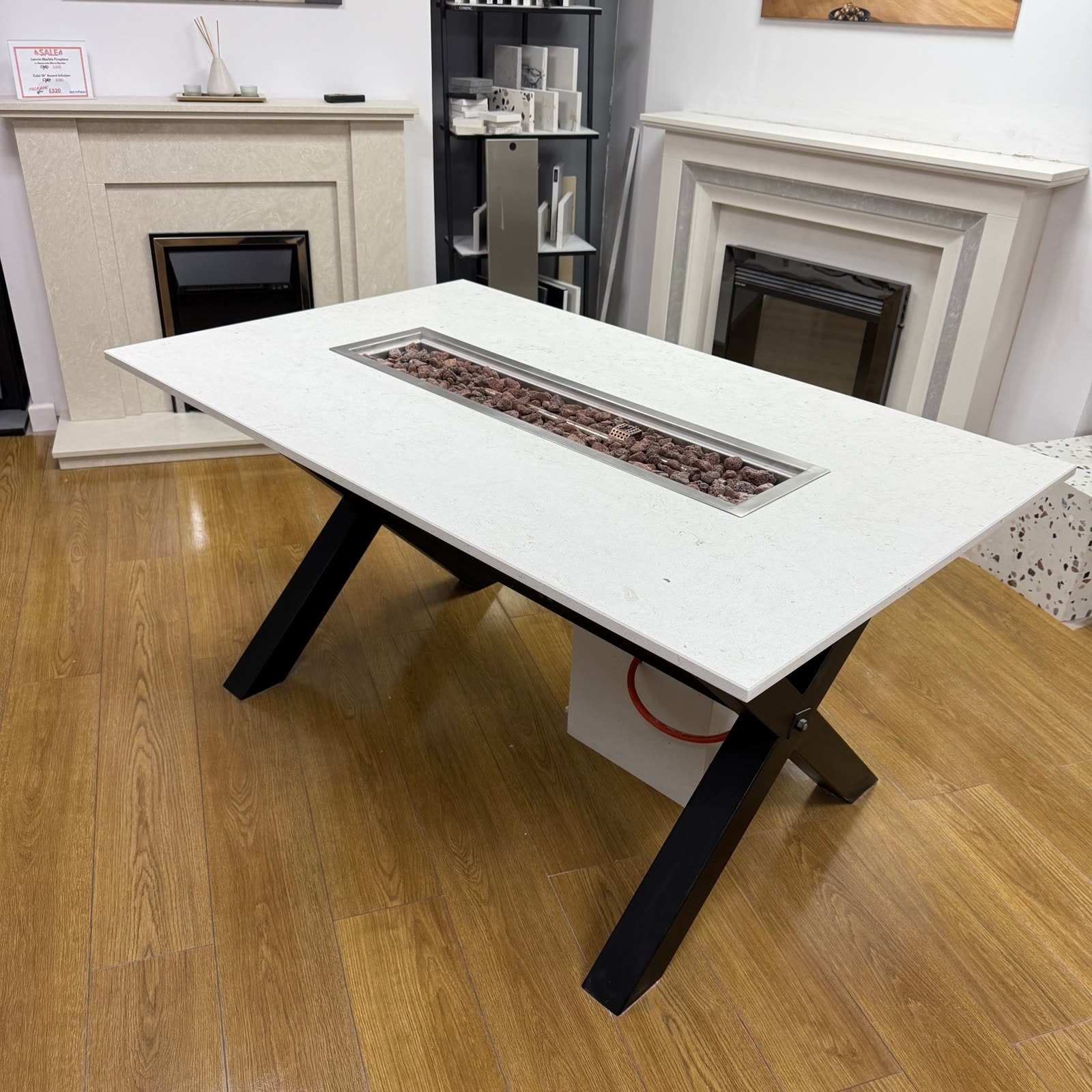 Outdoor stone dining table with built-in gas burner