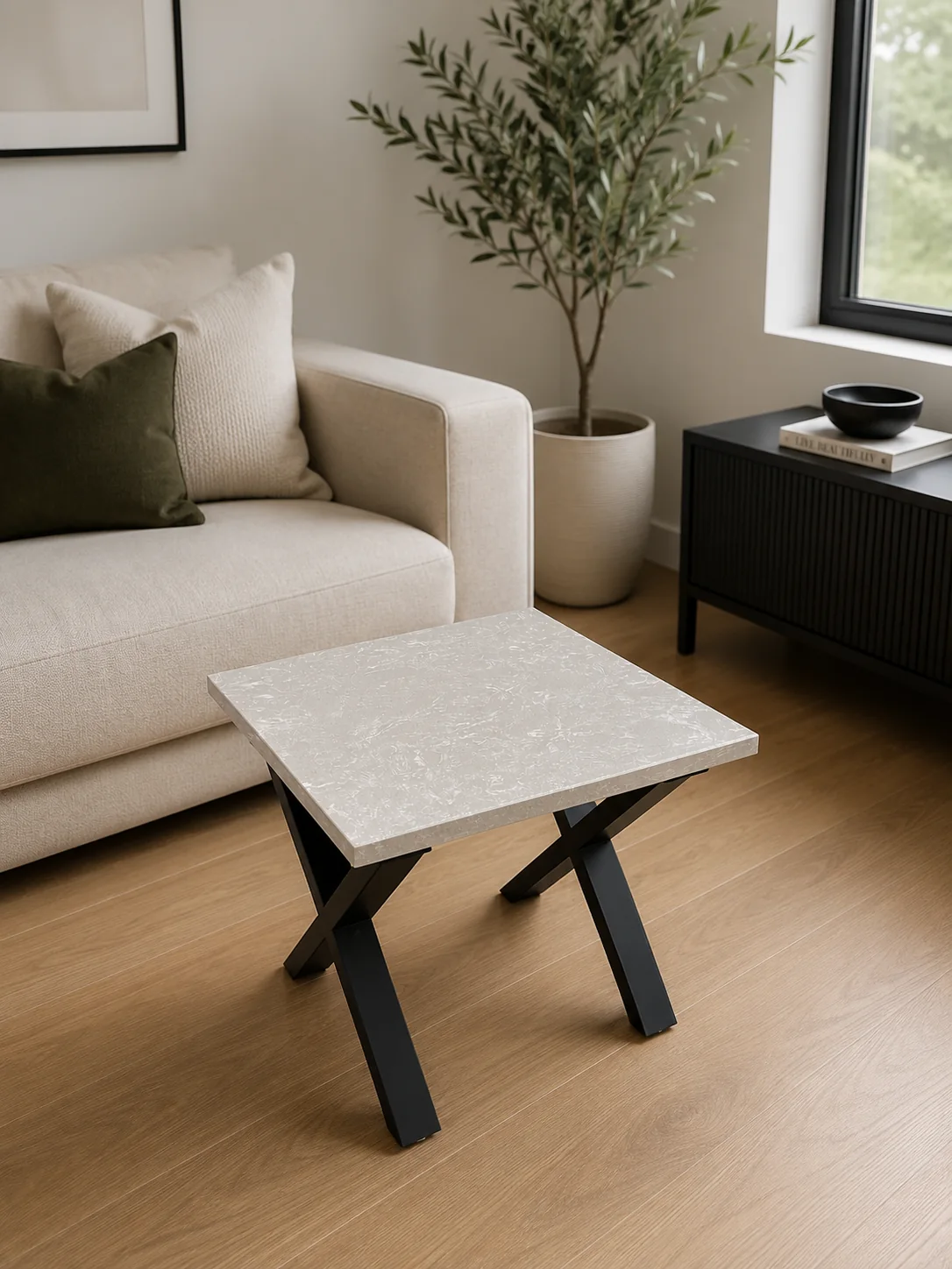 Square marble side table shown in Giorgione