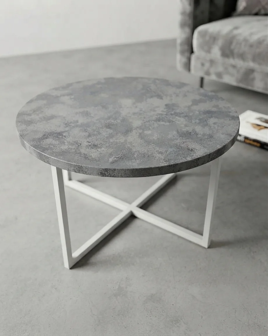 Nova coffee table shown in Carbon quartz