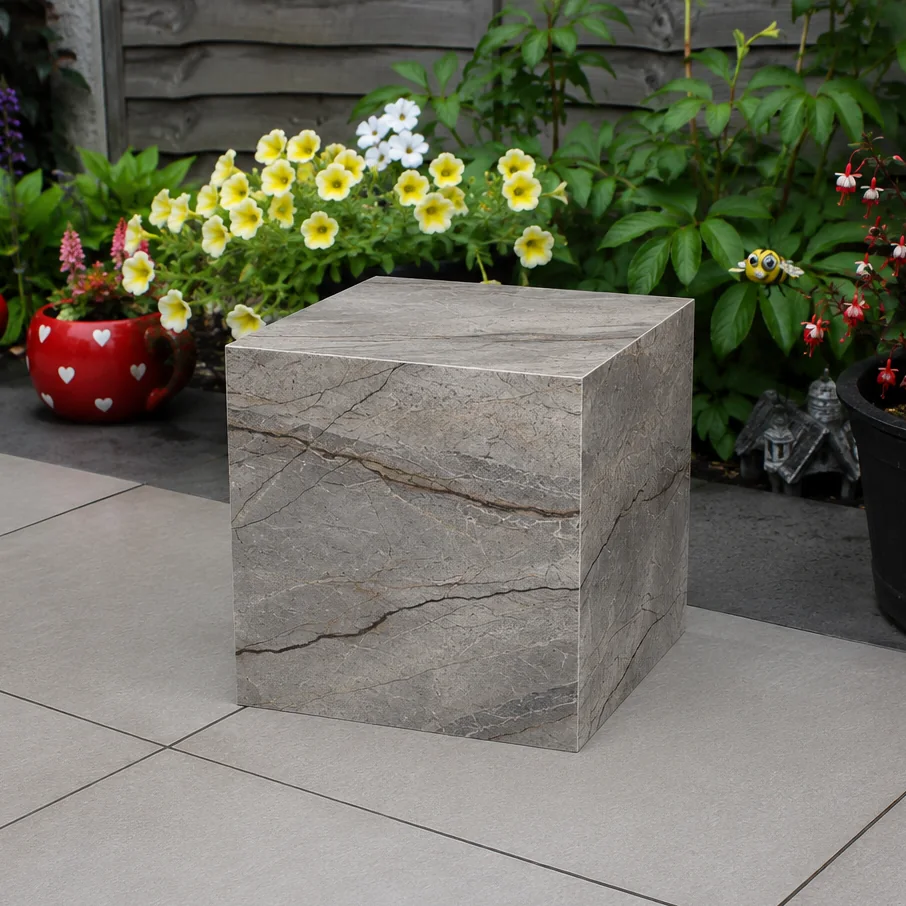 Outdoor cube shown in Silver Root porcelain