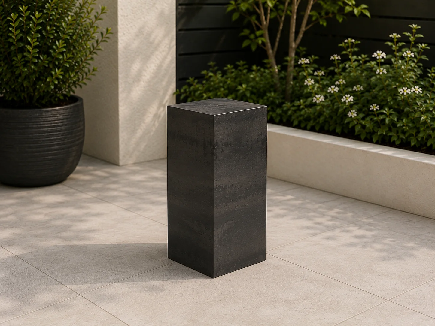 Outdoor pedestal shown in Iron Dark porcelain