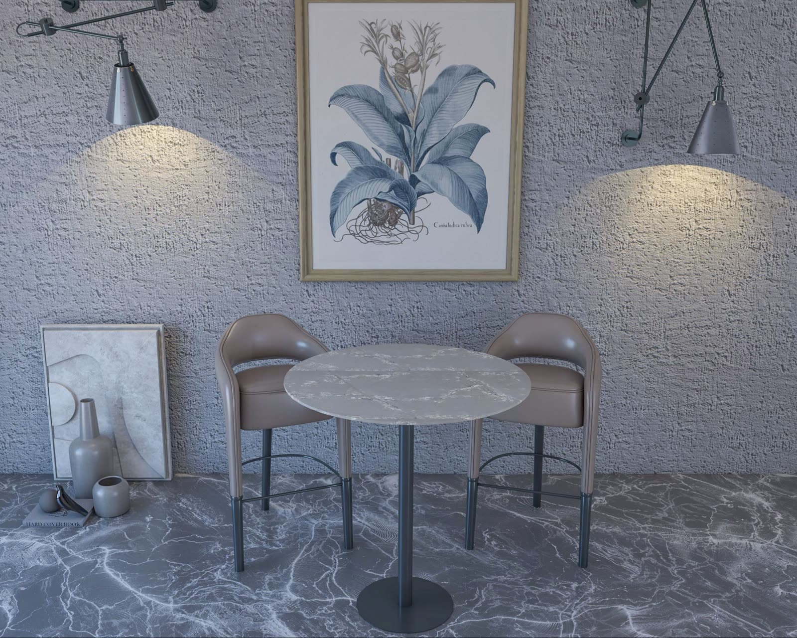Round pedestal stone dining table