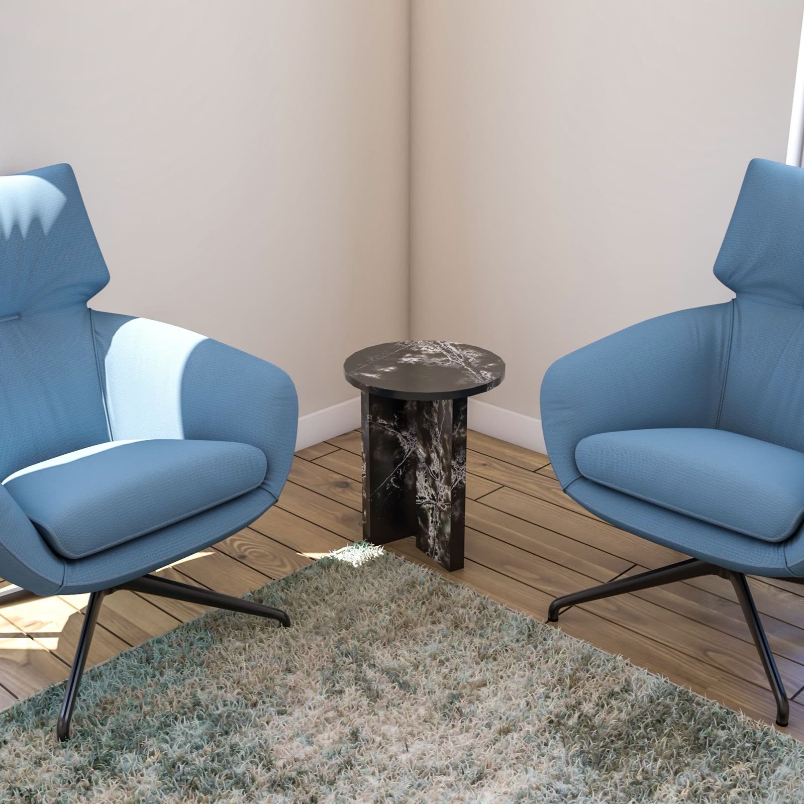 Volta quartz side table with T-shaped legs