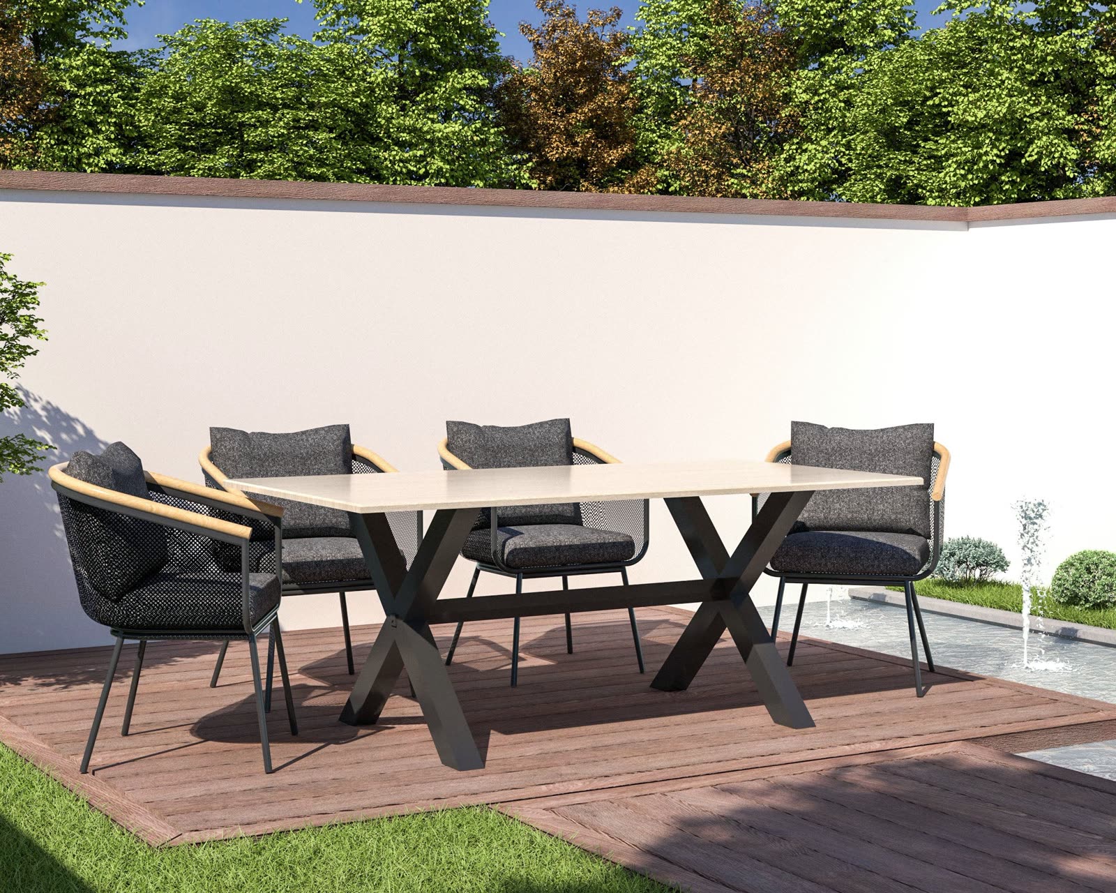 X Frame outdoor stone dining table
